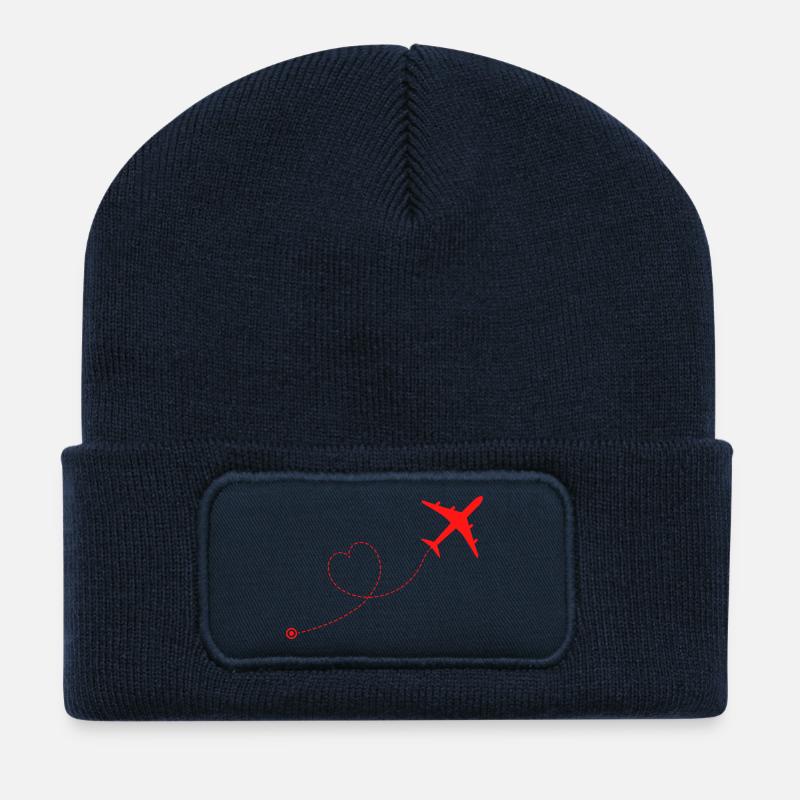 Liebe im Flug, Flugzeug und Herz - Recycelte Patch Beanie - French Navy