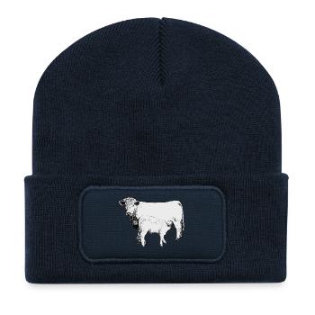 Charolais Rind mit Kalb - Recycelte Patch Beanie - French Navy - Vorne