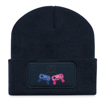 Gaming Gamer Couple Hommes Femmes Saint-Valentin - Beanie recyclé à patch - bleu marine - Devant