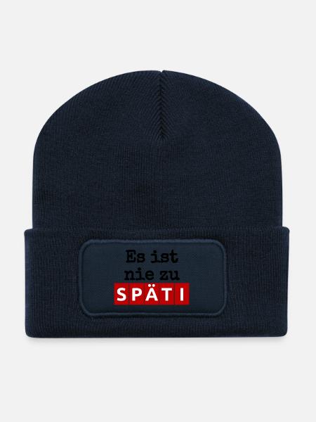 Es ist nie zu - SPÄTI Wortwitz - immer geöffnet b - Recycelte Patch Beanie - French Navy