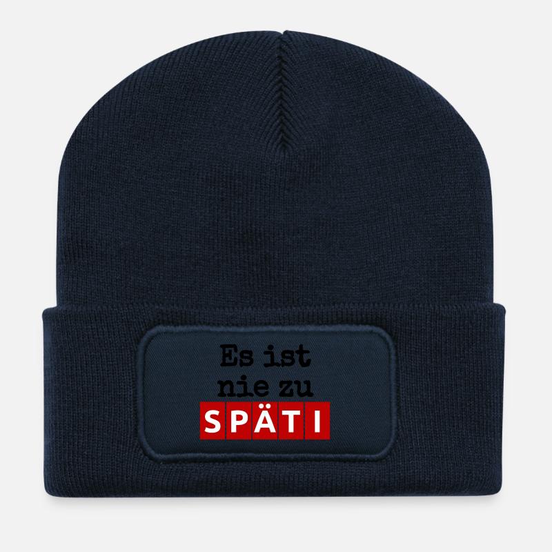 Es ist nie zu - SPÄTI Wortwitz - immer geöffnet b - Recycelte Patch Beanie - French Navy