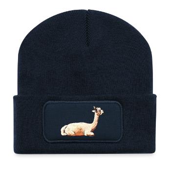 süße Tierdesigns, Alpaka Stute liegend - Recycelte Patch Beanie - French Navy - Vorne