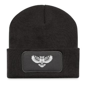 Owl ornamental owl drawing, - Recycled Patch Beanie - dark grey - Front