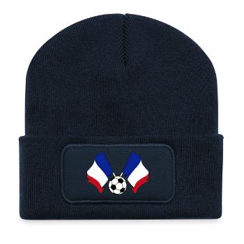 Deux drapeaux français avec un ballon de football France - Beanie recyclé à patch - bleu marine - Devant