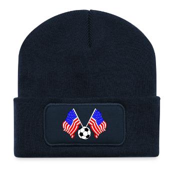 Two American flags with a soccer USA - Recycled Patch Beanie - french navy - Front