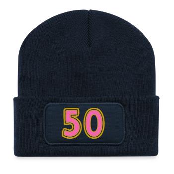 50. 50 ANS. 50e ANNIVERSAIRE. ANNIVERSAIRE 50 ANS. - Beanie recyclé à patch - bleu marine - Devant