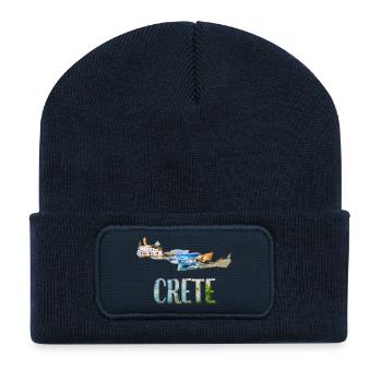 Aquarell Landkarte Kreta - Recycelte Patch Beanie - French Navy - Vorne