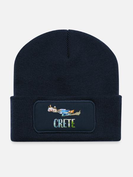 Aquarell Landkarte Kreta - Recycelte Patch Beanie - French Navy