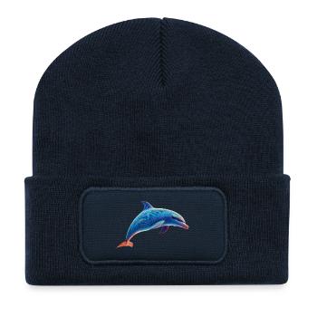 Neon Dolphin - Beanie recyclé à patch - bleu marine - Devant
