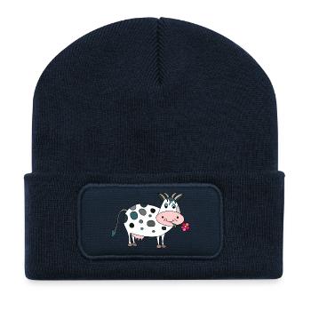 Vache - Beanie recyclé à patch - bleu marine - Devant