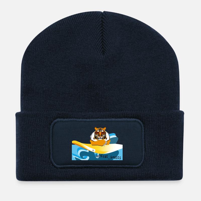 Tiger auf einem Surfbrett - Recycelte Patch Beanie - French Navy