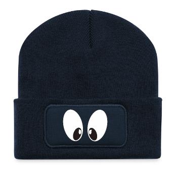 Comic Augen - Recycelte Patch Beanie - French Navy - Vorne