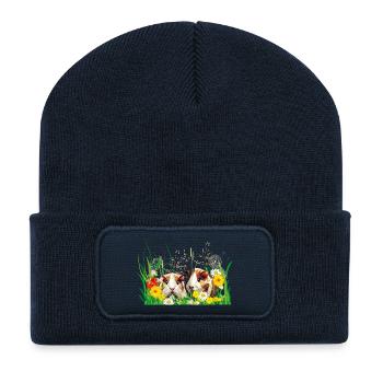 Two guinea pigs in the magic of flower meadows - Recycled Patch Beanie - french navy - Front