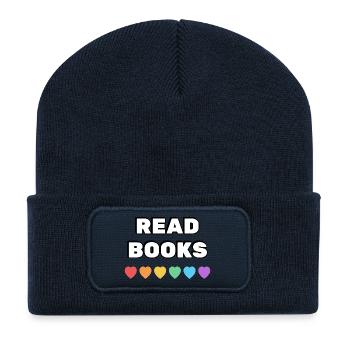 Lire des livres Rainbow Hearts - Beanie recyclé à patch - bleu marine - Devant