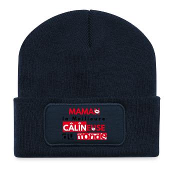 Maman câline - Beanie recyclé à patch - bleu marine - Devant