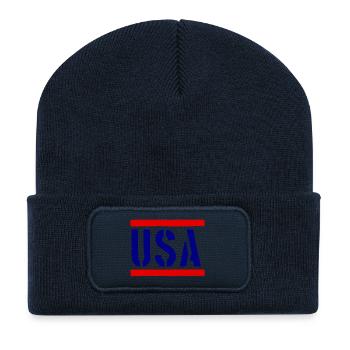 Logo des États-Unis - Slogan - États-Unis d’Amérique - Beanie recyclé à patch - bleu marine - Devant