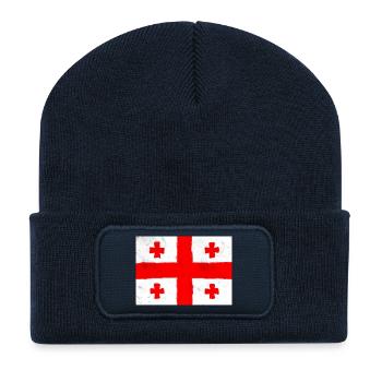 Flagge Georgiens – Kreuz und Tradition - Recycelte Patch Beanie - French Navy - Vorne