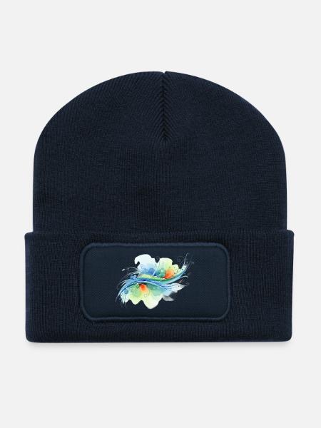 Flowing Shapes: Abstract Watercolor Design - Recycled Patch Beanie - french navy
