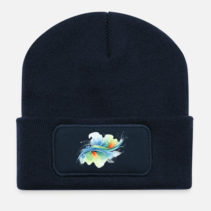 Flowing Shapes: Abstract Watercolor Design - Recycled Patch Beanie - french navy
