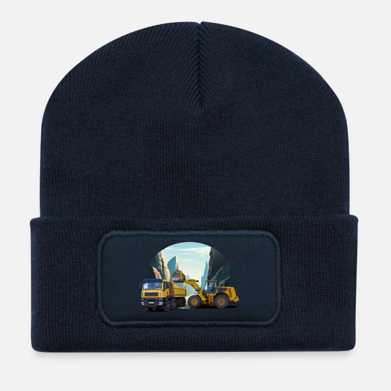 Bagger mit LKW im Steinbruch - Recycelte Patch Beanie - French Navy