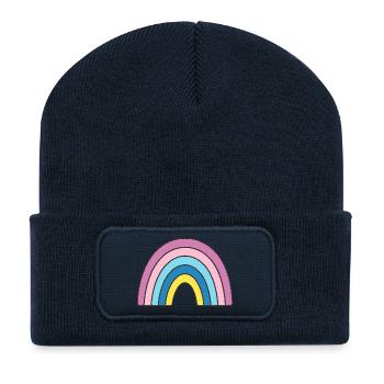 Pastell Regenbogen Design - Recycelte Patch Beanie - French Navy - Vorne