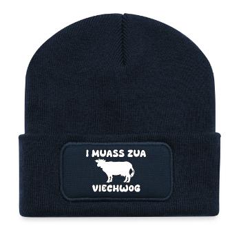 Kua viech vieh lustiger Spruch - Recycelte Patch Beanie - French Navy - Vorne