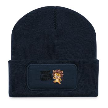 Kitten with wildness motto - Recycled Patch Beanie - french navy - Front