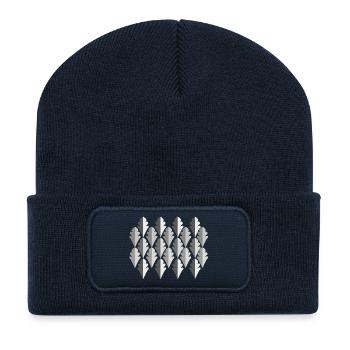 Elegantes Blattmuster in Grautönen - Recycelte Patch Beanie - French Navy - Vorne