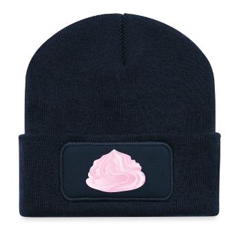 Illustration d’un nappage à la crème rose - Beanie recyclé à patch - bleu marine - Devant