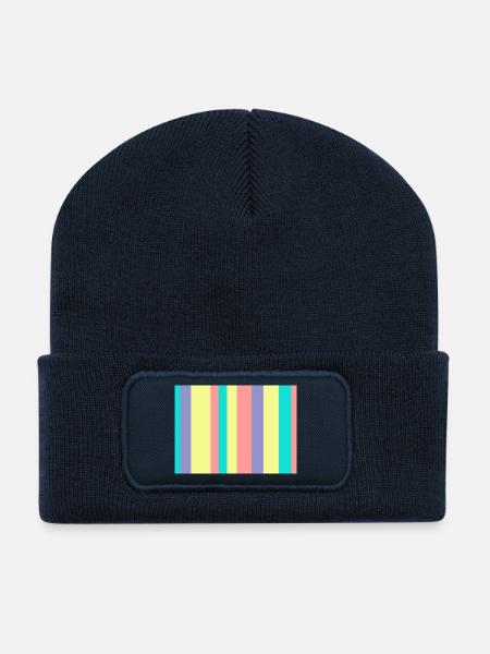 Pastellgestreifte Farbmischung - Recycelte Patch Beanie - French Navy