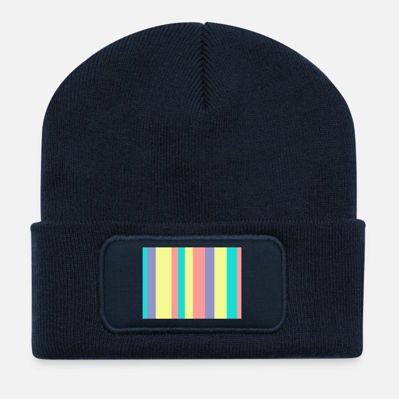 Mélange de couleurs rayées pastel - Beanie recyclé à patch - bleu marine