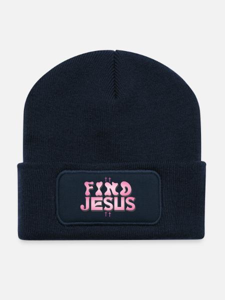 Faith and Love Lettering with Crosses - Recycled Patch Beanie - french navy