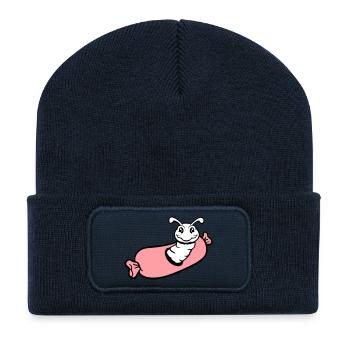 trou de chenille saucisse saucisses grill faim manger - Beanie recyclé à patch - bleu marine - Devant