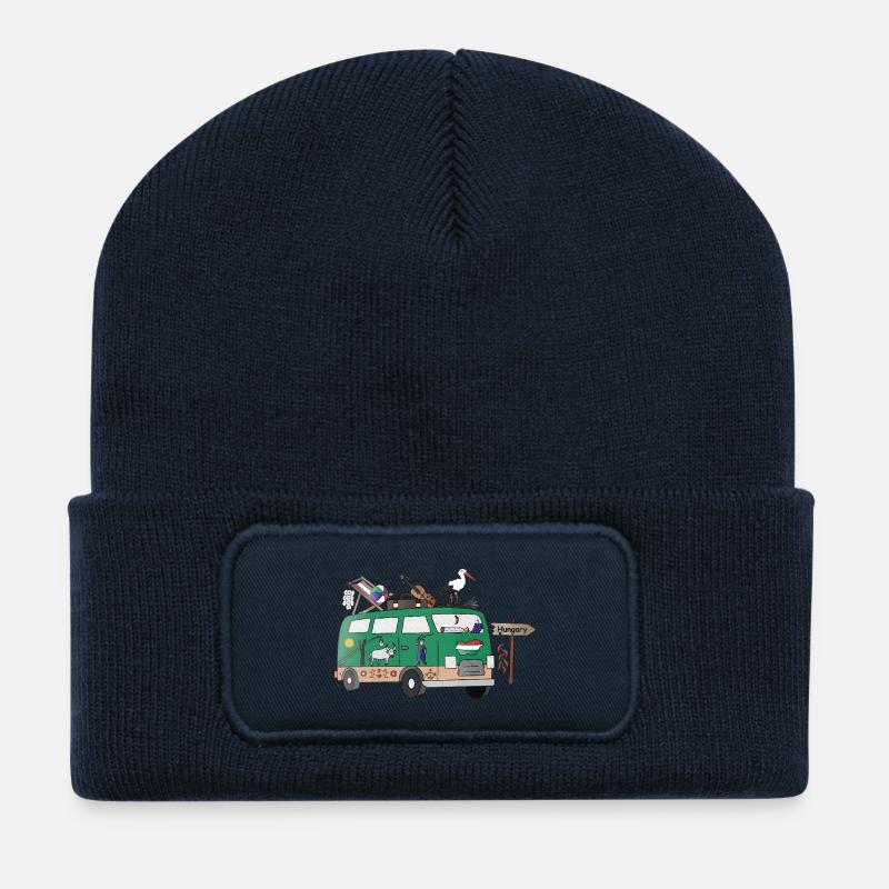 Paprika und Roadtrip Camper Ungarn - Recycelte Patch Beanie - French Navy