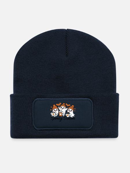 👻 Spooky Season – Süße Geister mit Kaffee 🎃 - Recycelte Patch Beanie - French Navy