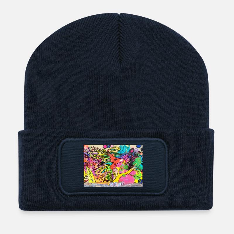 Bunter Papagei - Recycelte Patch Beanie - French Navy