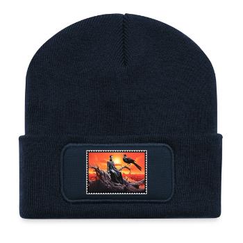Dunkle Fantasie Rabe und Sonnenuntergang surreal - Recycelte Patch Beanie - French Navy - Vorne