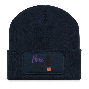 Sorcière en tournée Halloween Design - Beanie recyclé à patch - bleu marine - Devant
