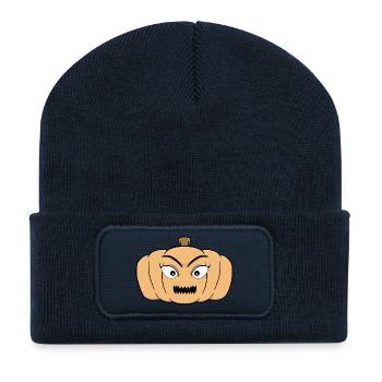 Citrouille effrayante hantée d’Halloween - Beanie recyclé à patch - bleu marine - Devant