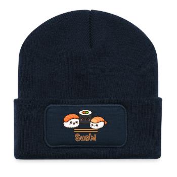 Illustration de sushi kawaii - Cute Asia Design - Beanie recyclé à patch - bleu marine - Devant