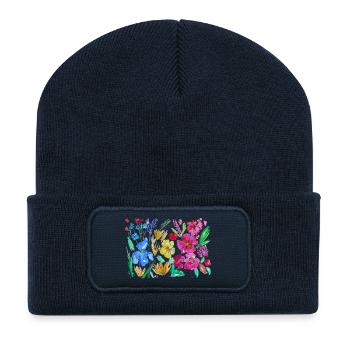 Floral Watercolor of Vibrant Corsages - Recycled Patch Beanie - french navy - Front