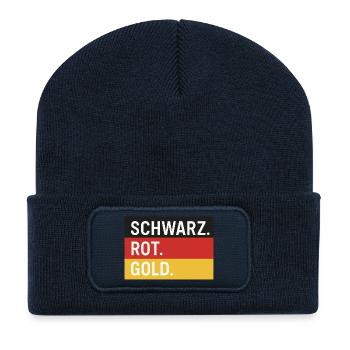 Schwarz. Rot. Gold. – Deutschland Farben Shirt - Recycelte Patch Beanie - French Navy - Vorne