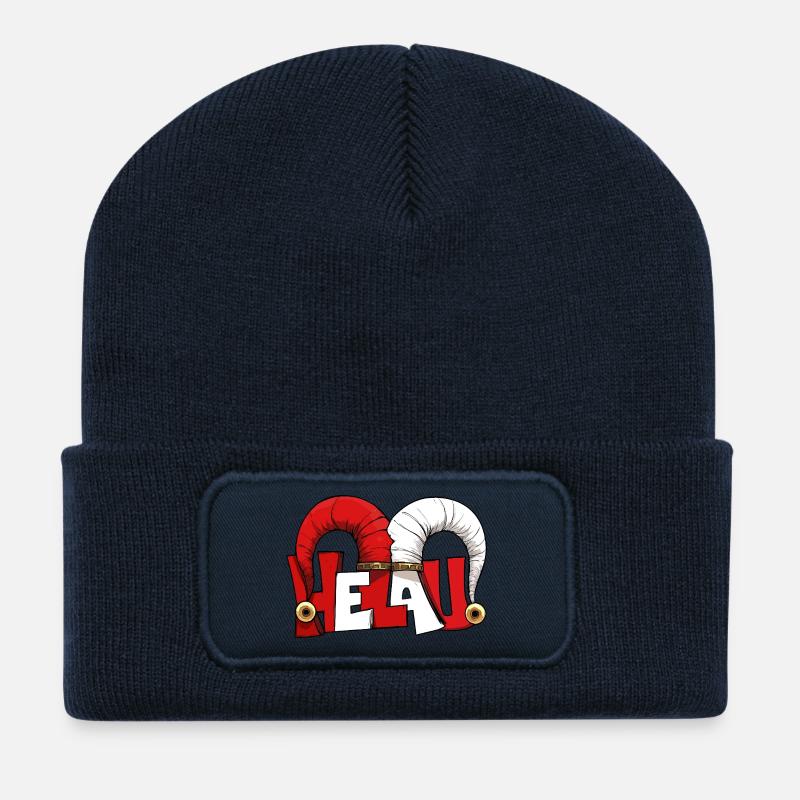 Narrenkappe Karneval Fasching Joker Helau Gruß  - Recycelte Patch Beanie - French Navy
