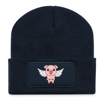 Süßes Schwein Cartoon Engel mit Flügeln Bauernhof  - Recycelte Patch Beanie - French Navy - Vorne