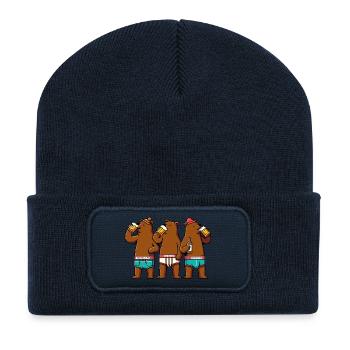 3 Berliner Party Gang Berlin Bären Bier Hose Bär - Recycelte Patch Beanie - French Navy - Vorne