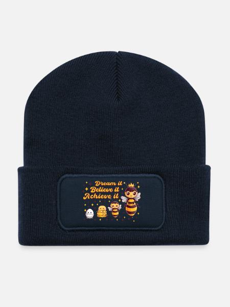 Queen Bee Girl Motivation School Dream - Recycled Patch Beanie - french navy