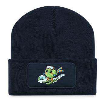 Skiing Watermelon Kawaii Winter Sports Fun - Recycled Patch Beanie - french navy - Front
