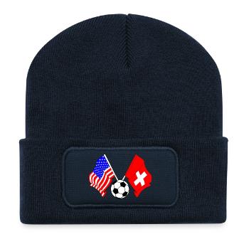 Fußball Schweiz gegen USA - Recycelte Patch Beanie - French Navy - Vorne
