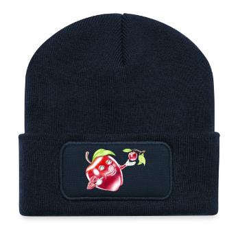 Funny Eat A Red Apple Fruit Cartoon Character - Recycled Patch Beanie - french navy - Front