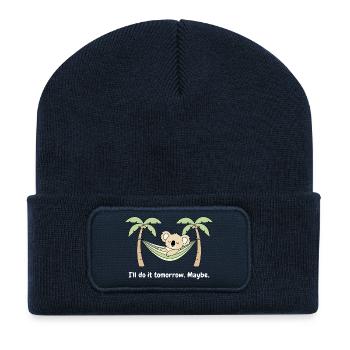 Koala in the hammock palm trees - Recycled Patch Beanie - french navy - Front